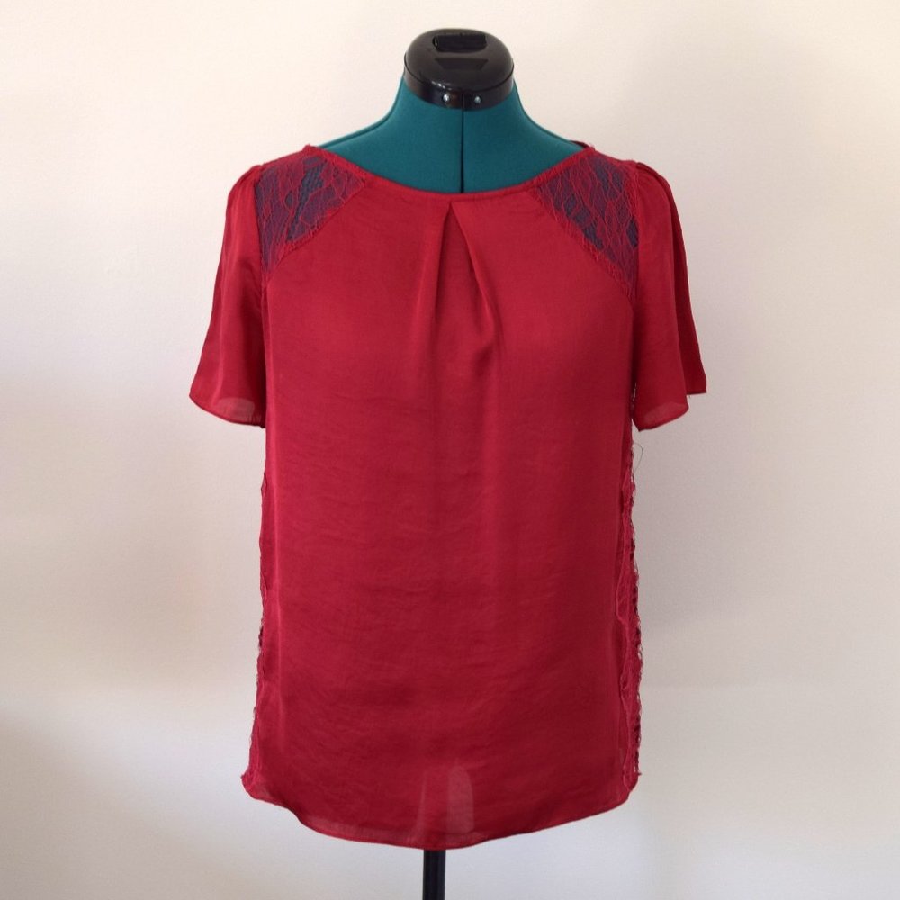 French Silk Red Lace T-Shirt Blouse